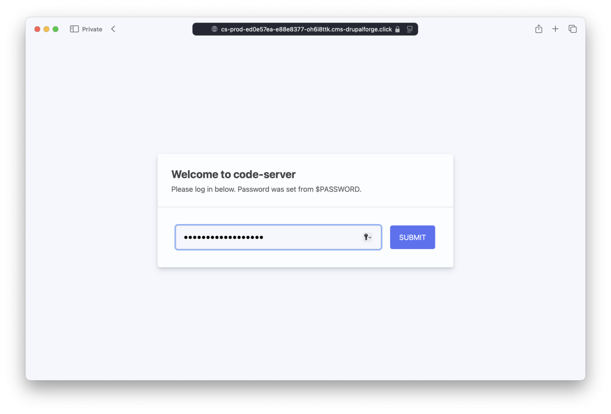 Cloud development password screen.